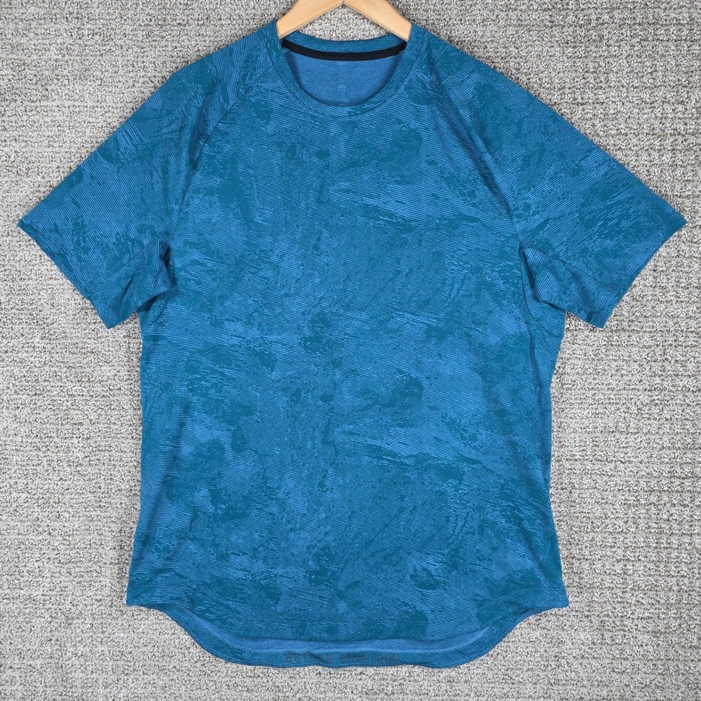 Lululemon Drysense Training Short Sleeve Shirt Marble Map Blue Borealis Size XL
